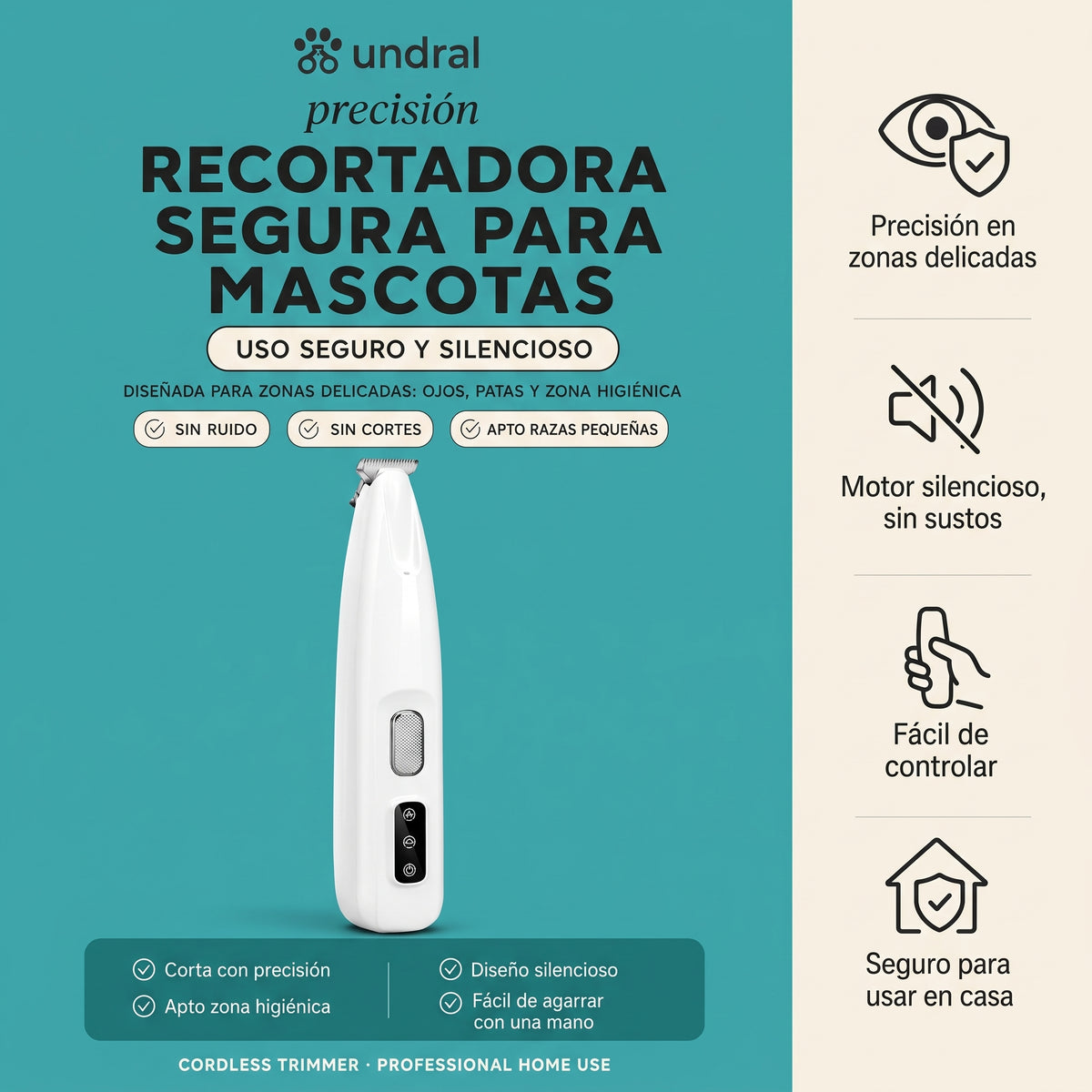 Recortadora ZenTrimer para mascotas con cabezal de precisión, silenciosa y fácil de controlar
